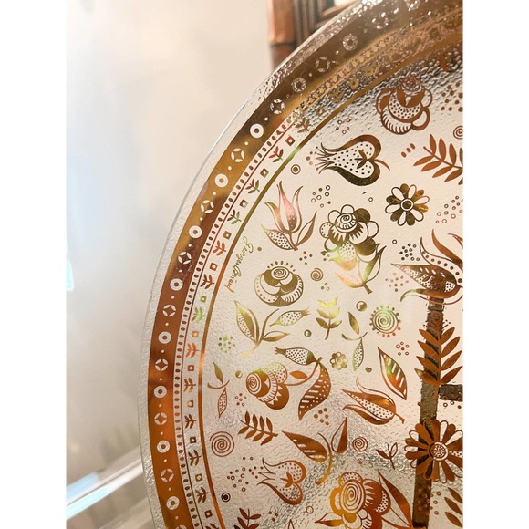 Georges Briard Large Gold Glass Floral Serving Plate - Picture 6 of 7
